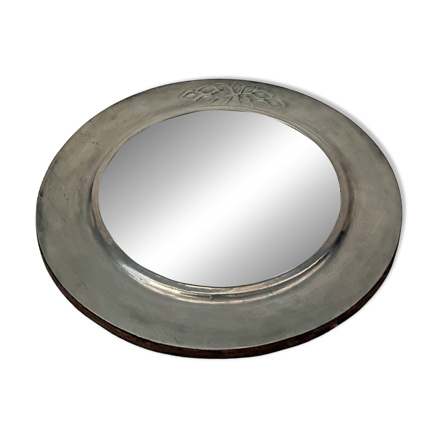Vintage Round Wall Mirror with Pure Tin Frame D: 24.5 cm