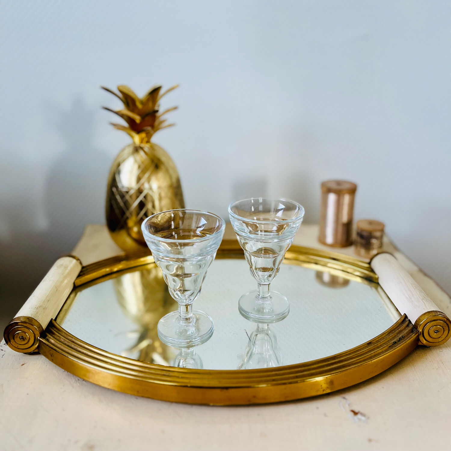 Plateau miroir doré Art Deco