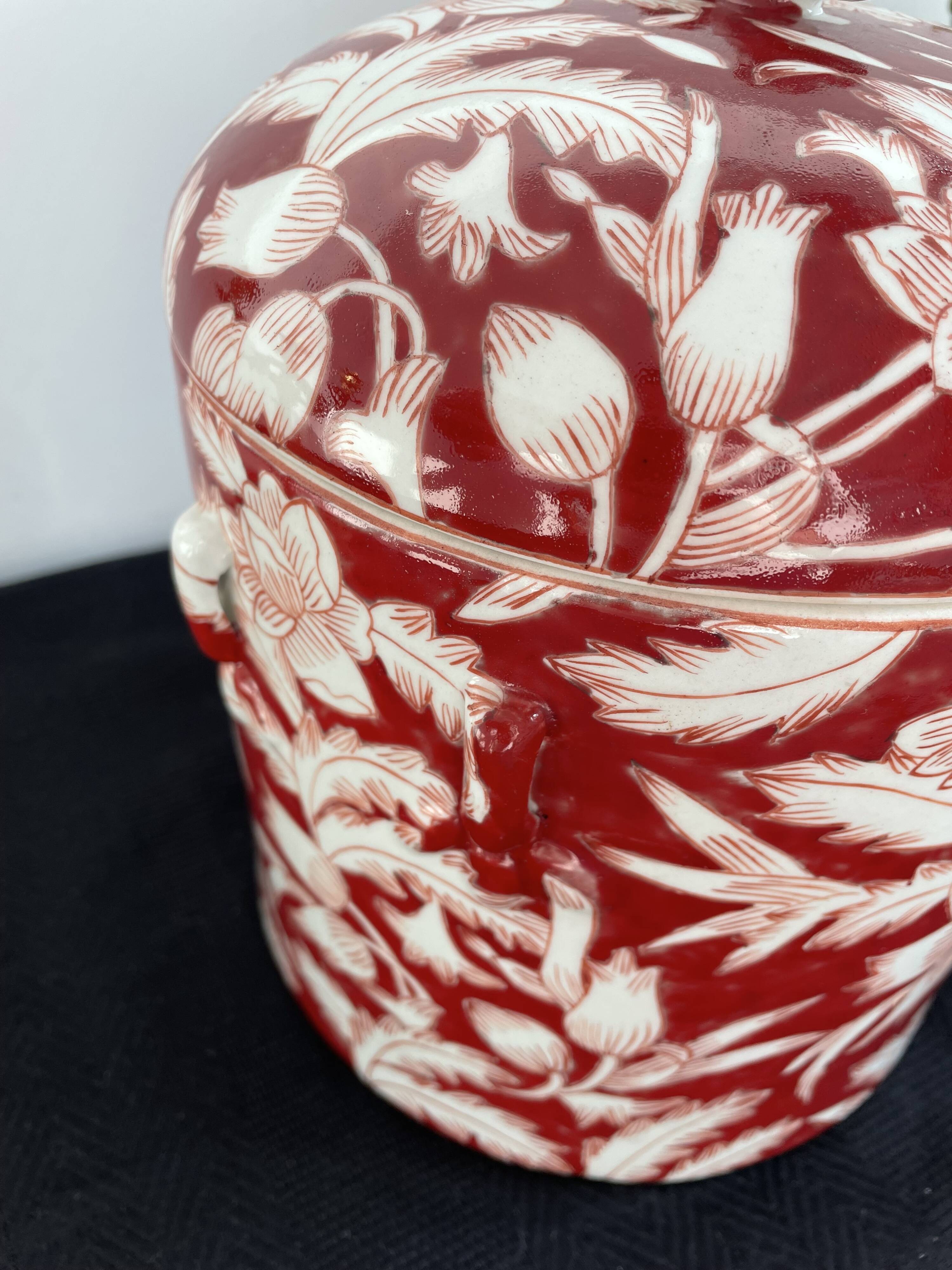 Chinese pot-cover - red - Chinese decoration of plants and flowers - China