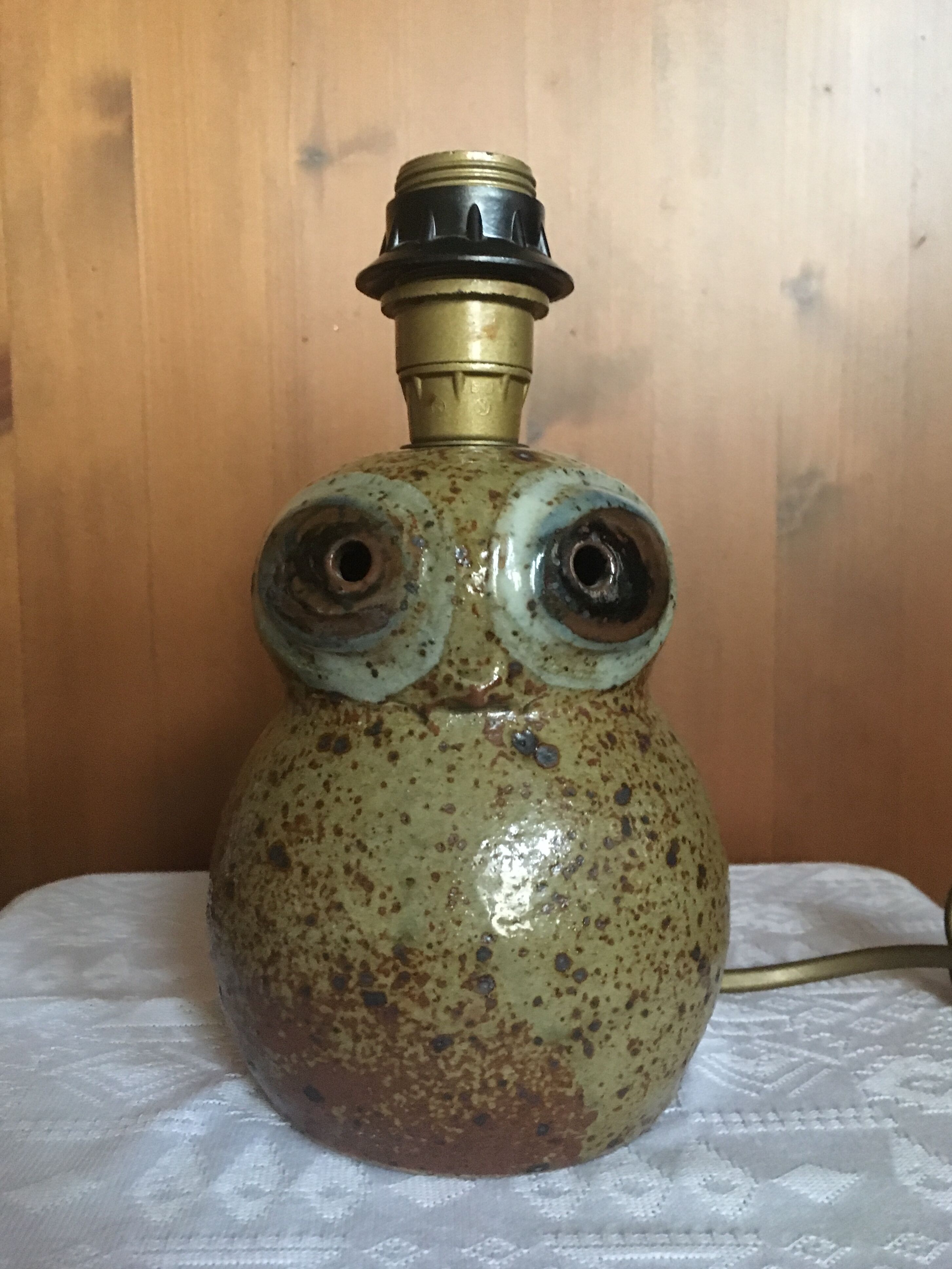 Pyrity sandstone owl lamp signed Guy Baudat