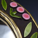Small round mirror in earthenware- Cherry enamelled decoration - circa 1970