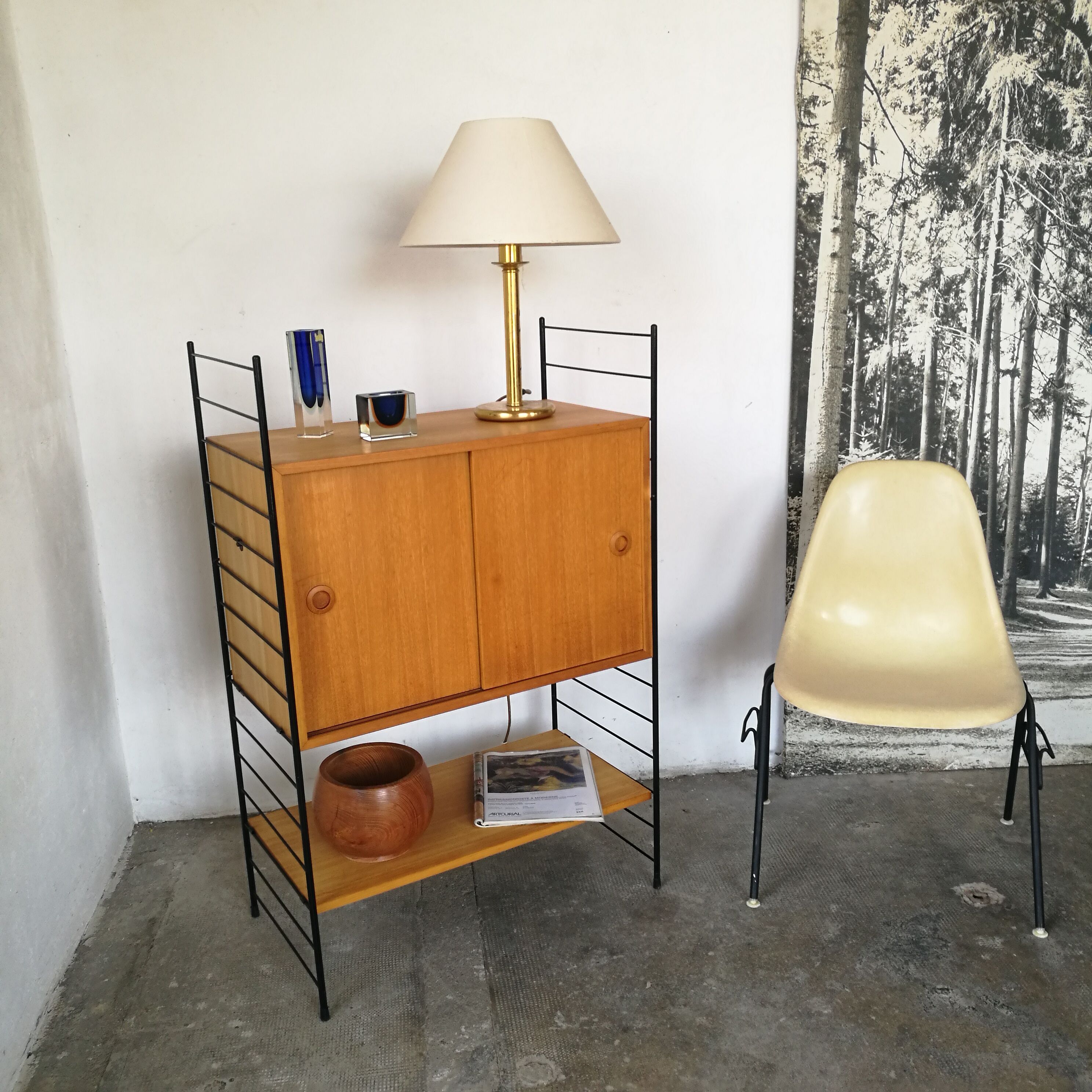Scandinavian modular shelf with string scale
