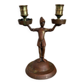 Antique Bronze Copper Gilded Candle Holder Soldier