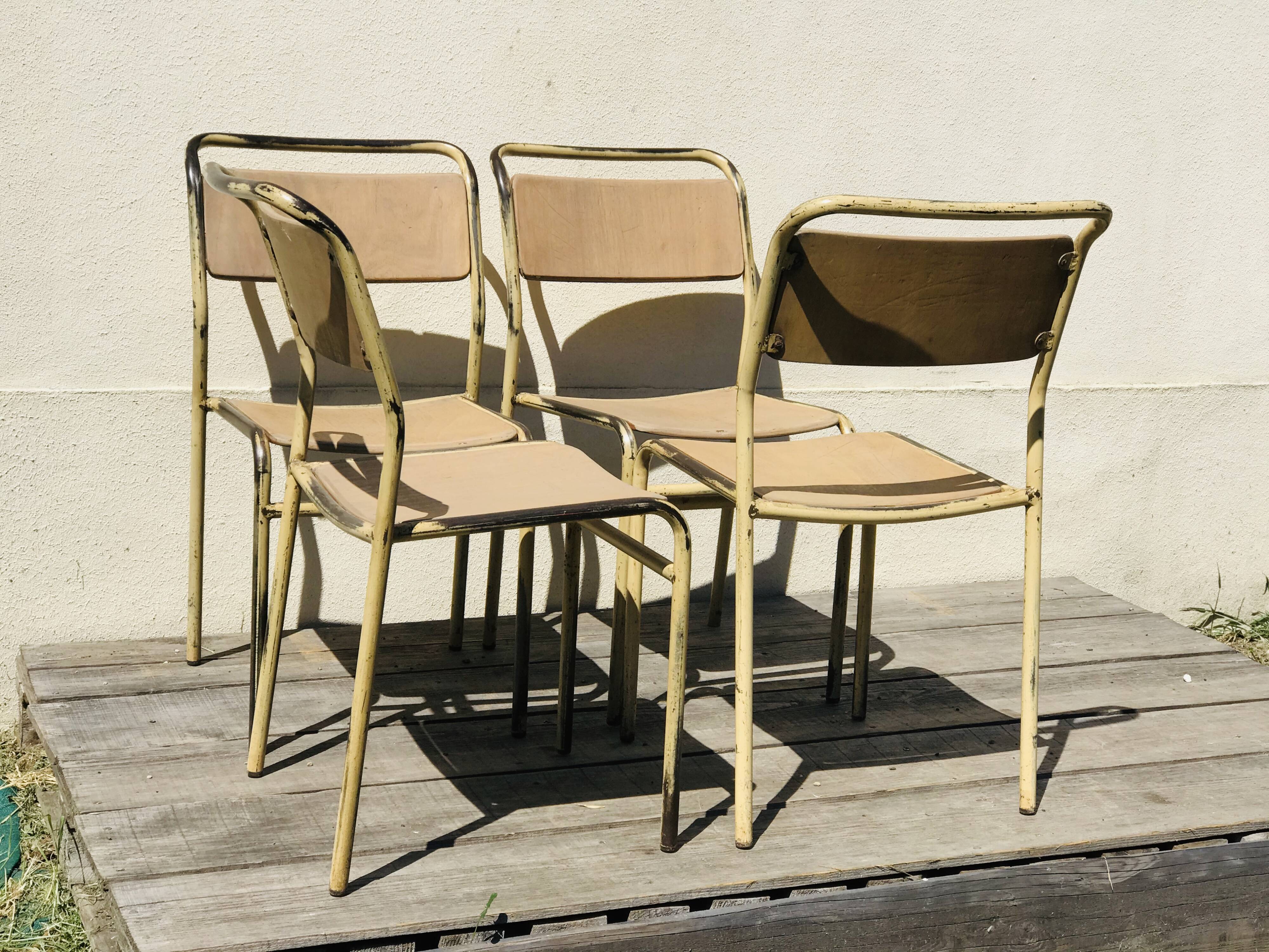 Series of 4 vintage school chairs