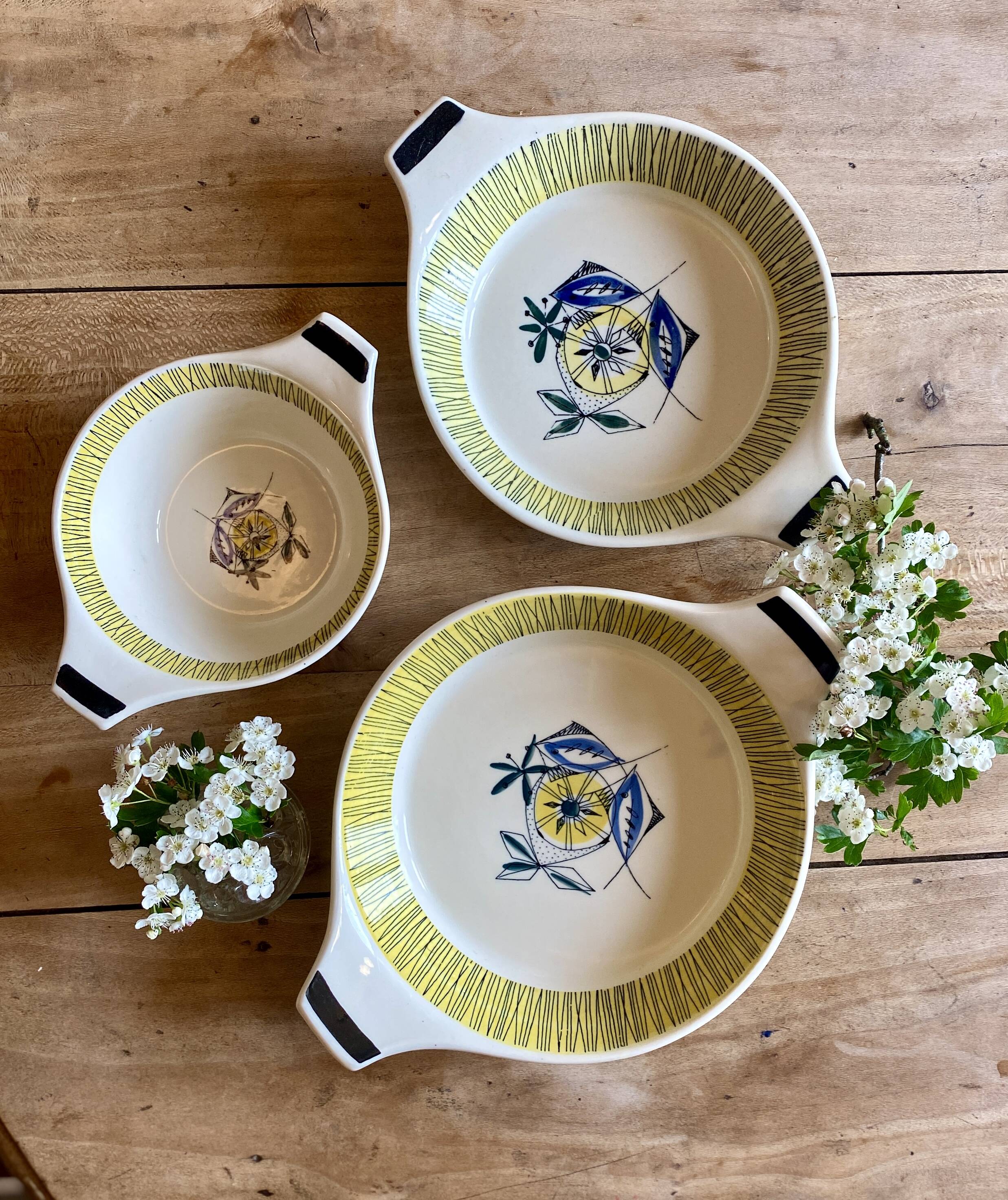 Set of 3 vintage serving dishes from the Flamingo series by Stavangerflint