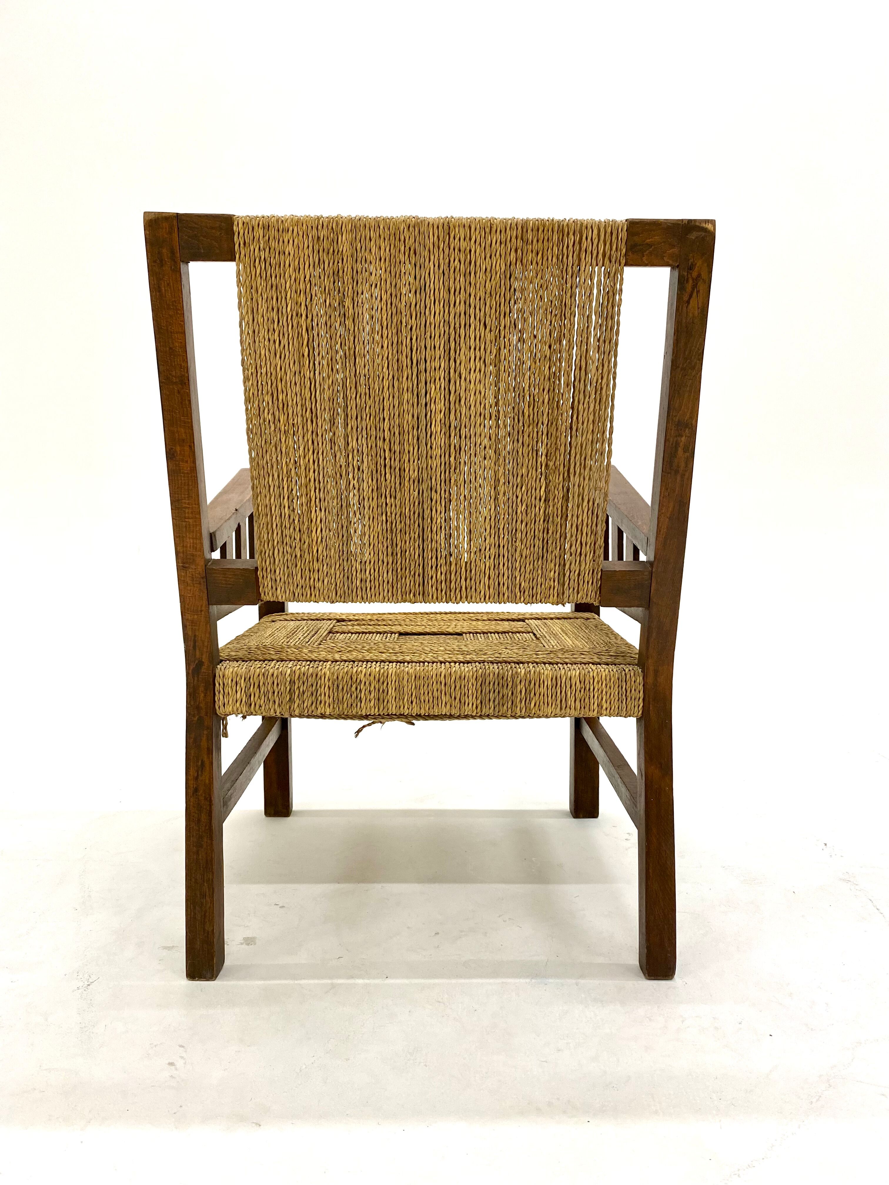 Francis Jourdain armchair in oak and rope 1930