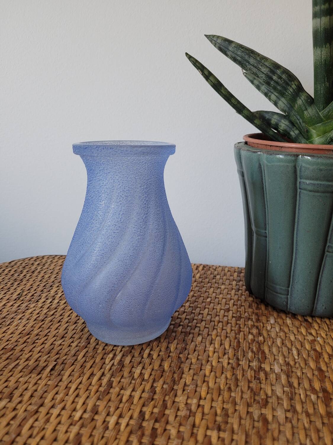 Small blue granite bulb vase