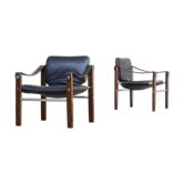 Set of 2 Maurice Burke ‘chelsea’ vintage black leather safari chairs for Pozza