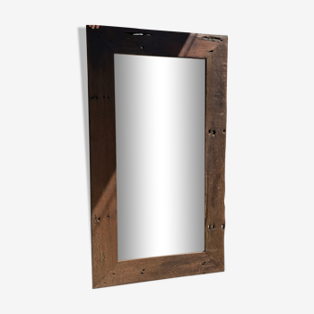 Miroir cadre en bois de fer ancien exotique brutaliste H:139cm