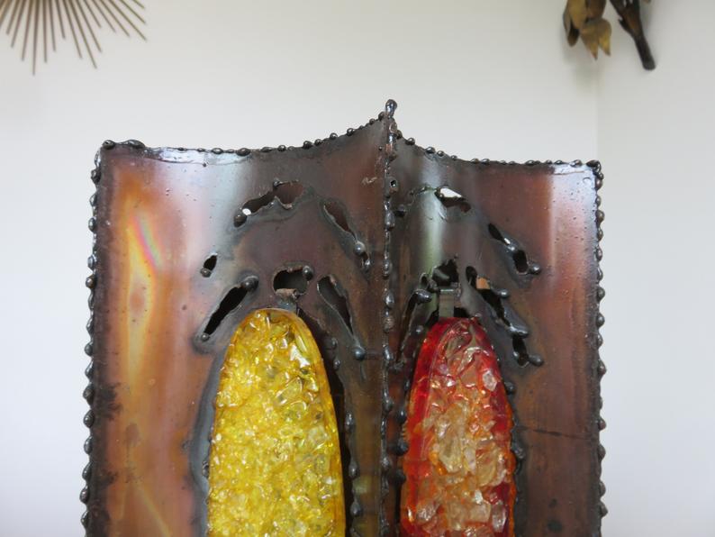 Applique " brutaliste " en métal et verre années 60 70