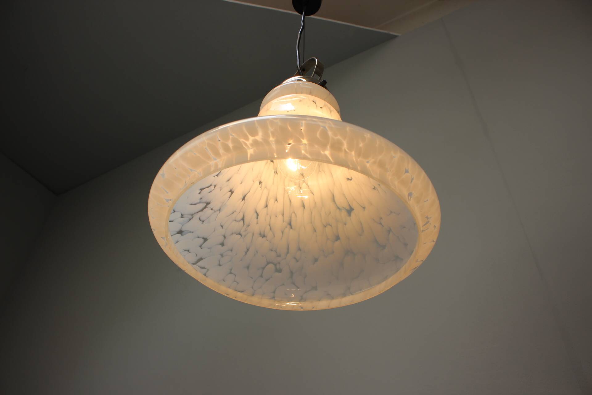 1970s Czechoslovak Adjustable Mid-Century Bell Form Glass Pendant Lamp
