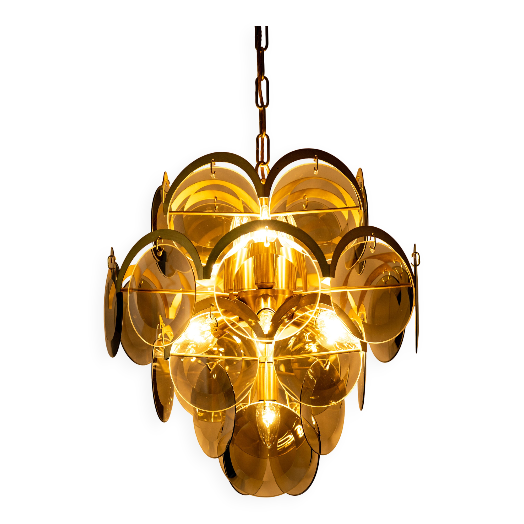 Vistosi Disc Chandelier in Smoked Glass, Italy, 1960s