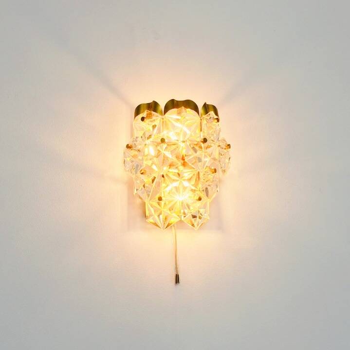 Faceted Crystal Glass & Gilded Brass Wall Light from Kinkeldey, Germany, 1970s
