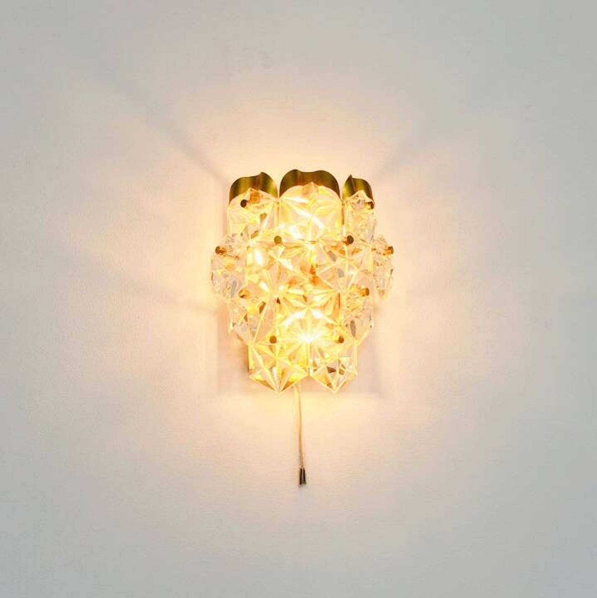 Faceted Crystal Glass & Gilded Brass Wall Light from Kinkeldey, Germany, 1970s