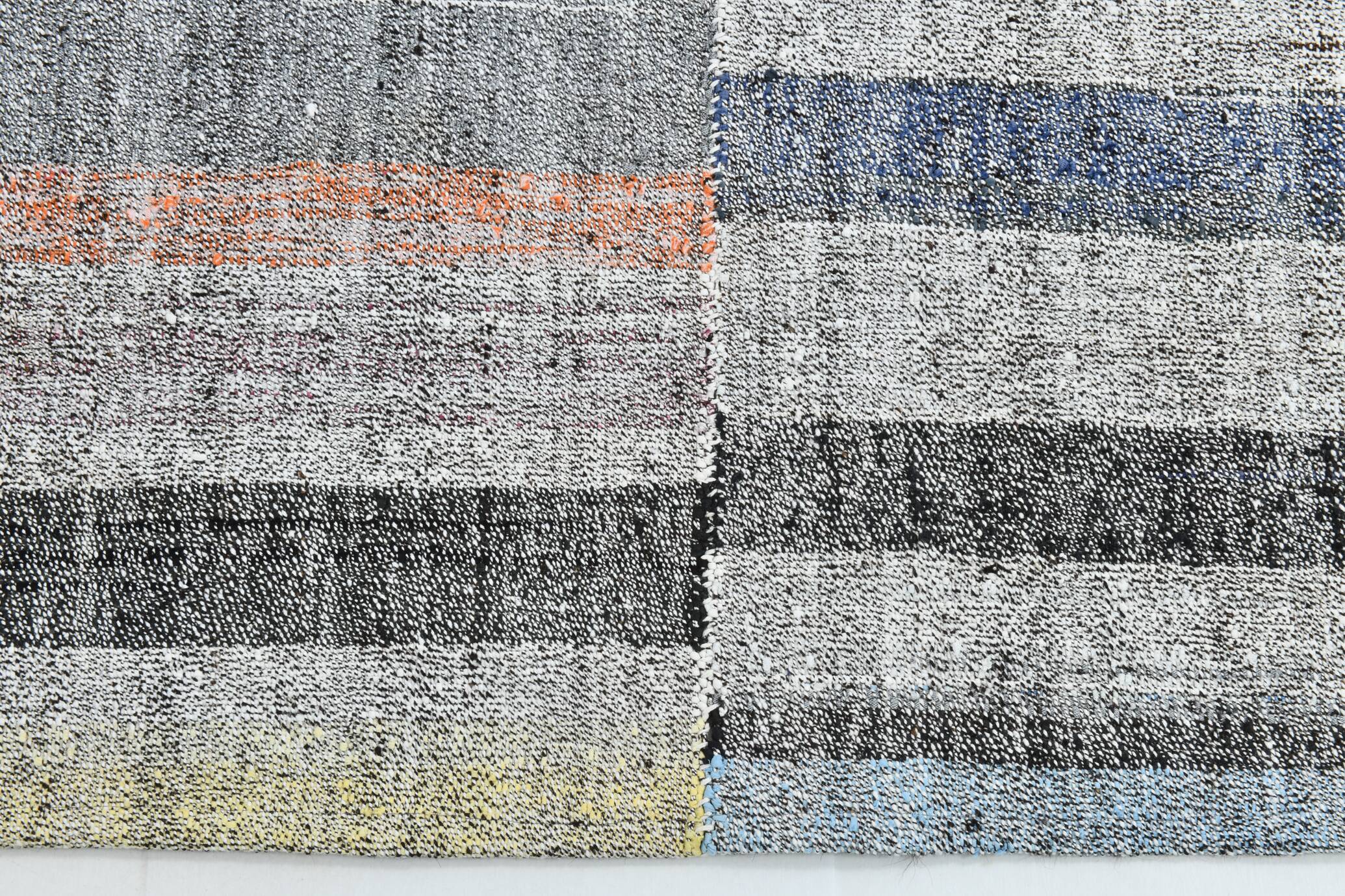 7x10 Yellow Black Striped Vintage Rug, 220x304Cm