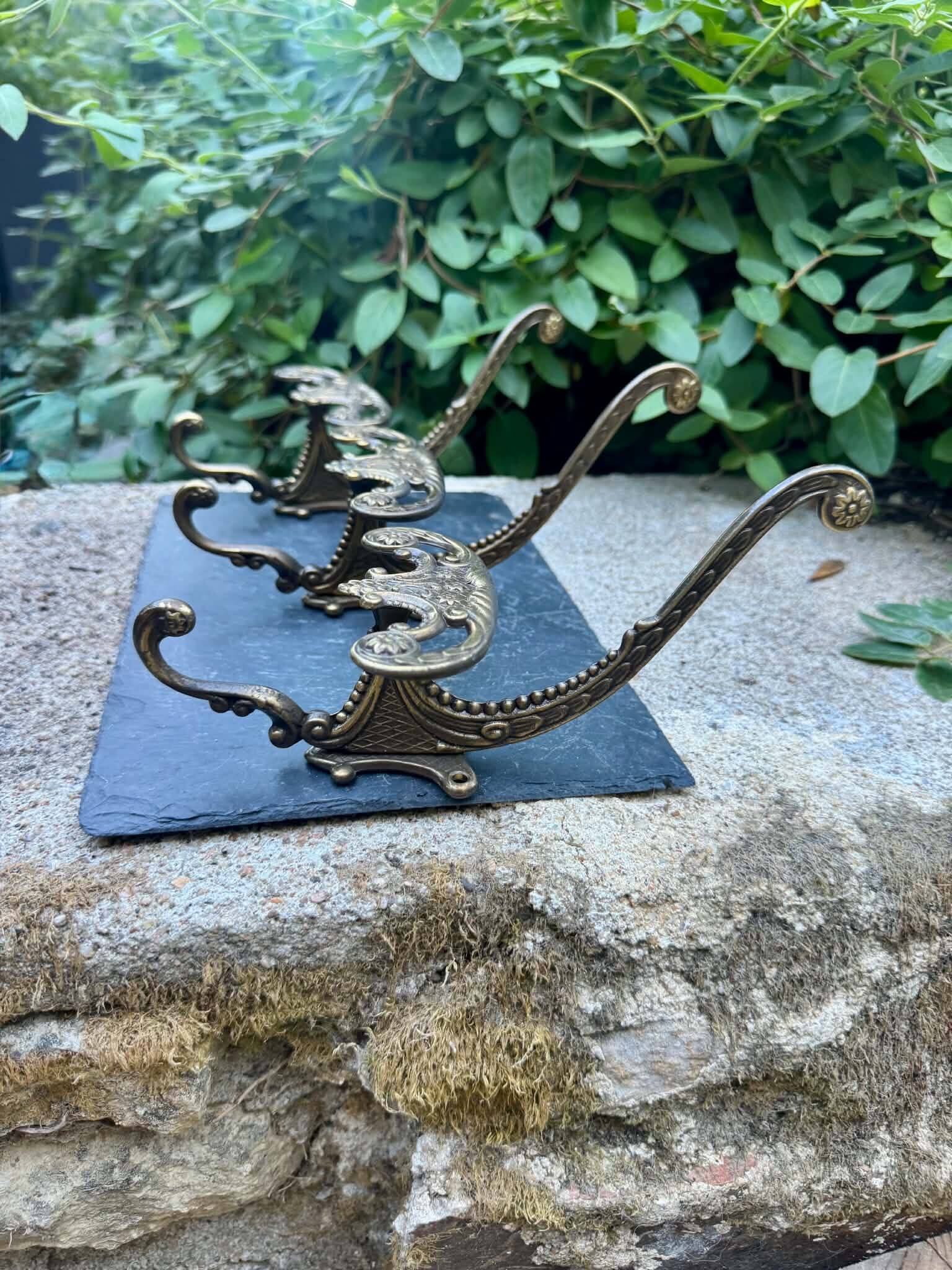 3 solid brass baroque coat hooks