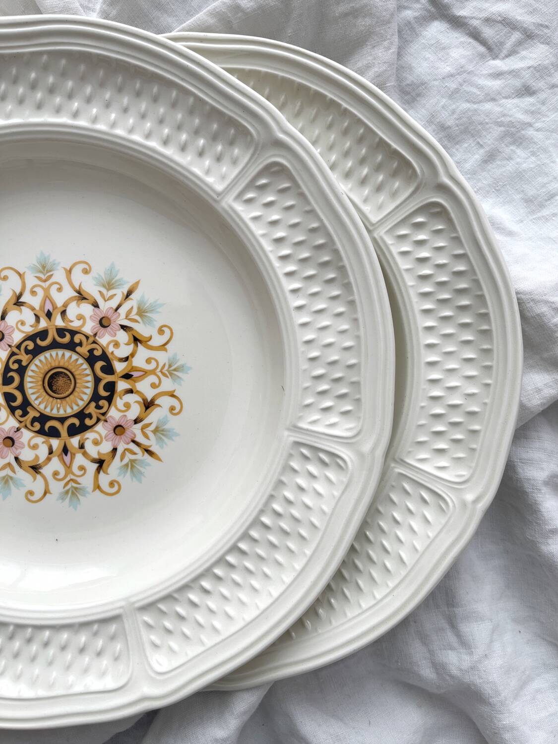 2 ivory “Pont aux Choux” soup plates, Gien earthenware