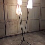 Floor lamp 3 branches 1950 in metal and raffia