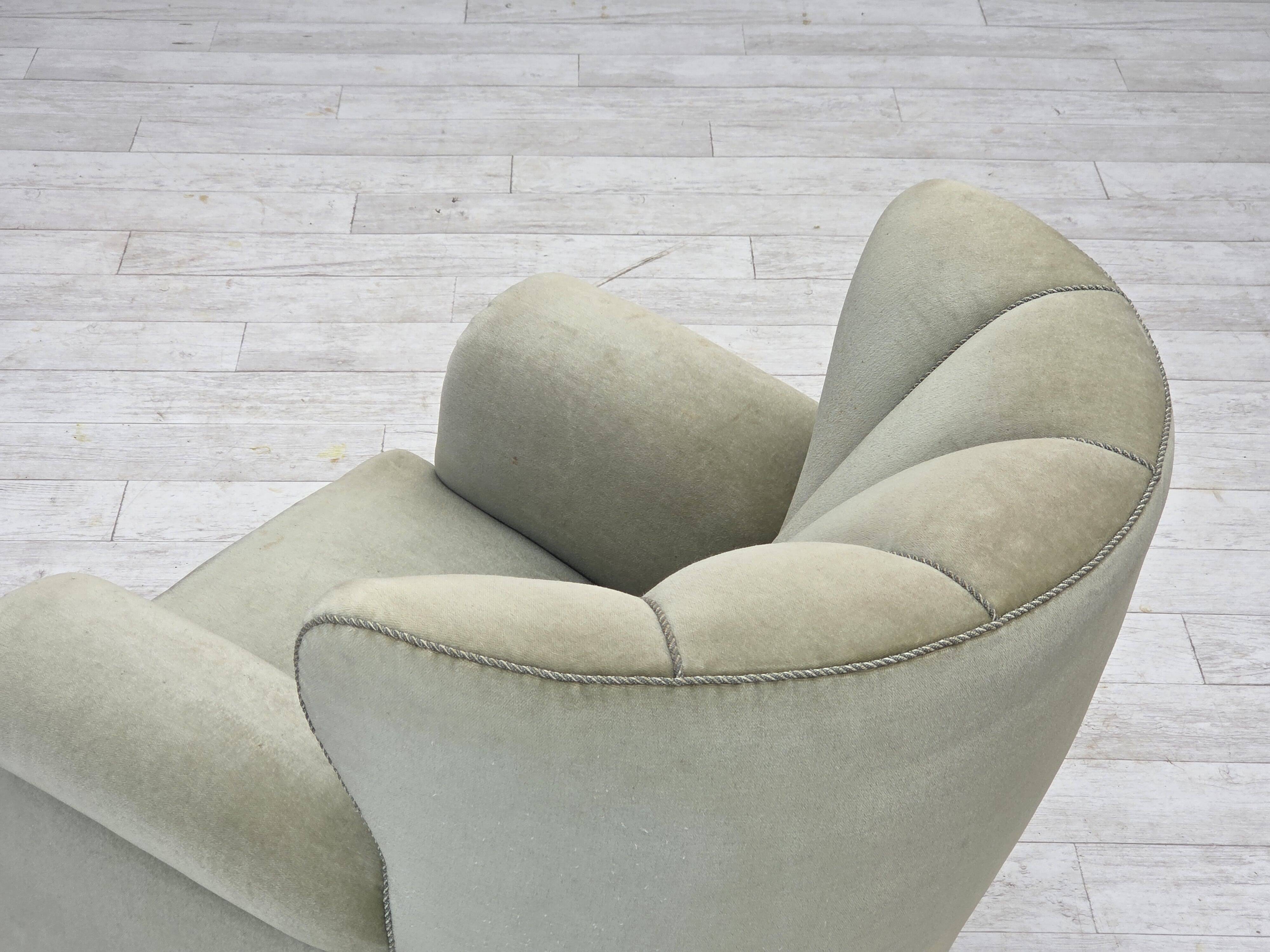 1970s, Danish relax armchair, light green furniture velour