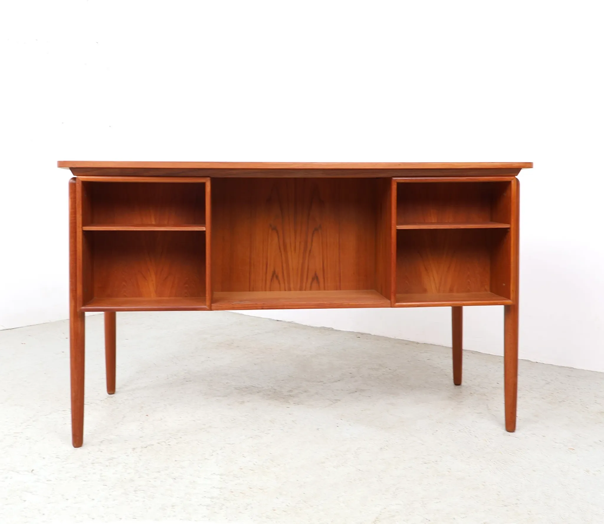 Danish teak writing desk with open storage compartment, 1960s