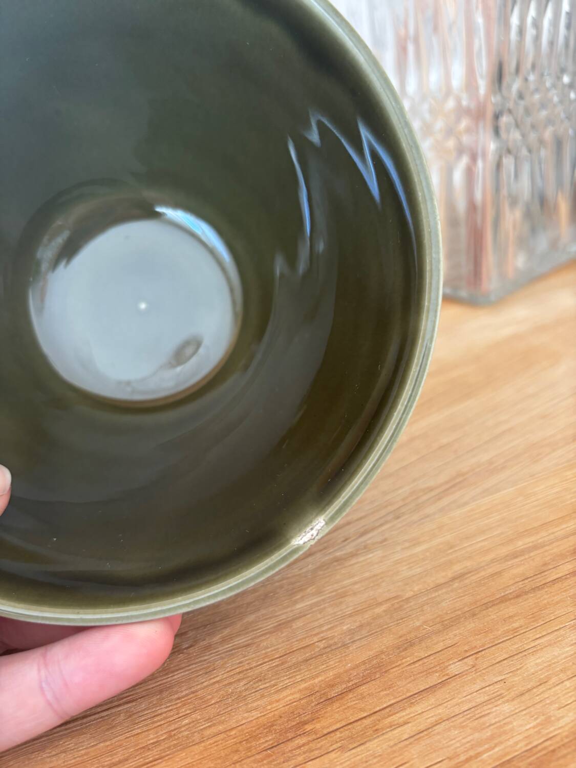Vintage set of 3 numbered olive green bowls