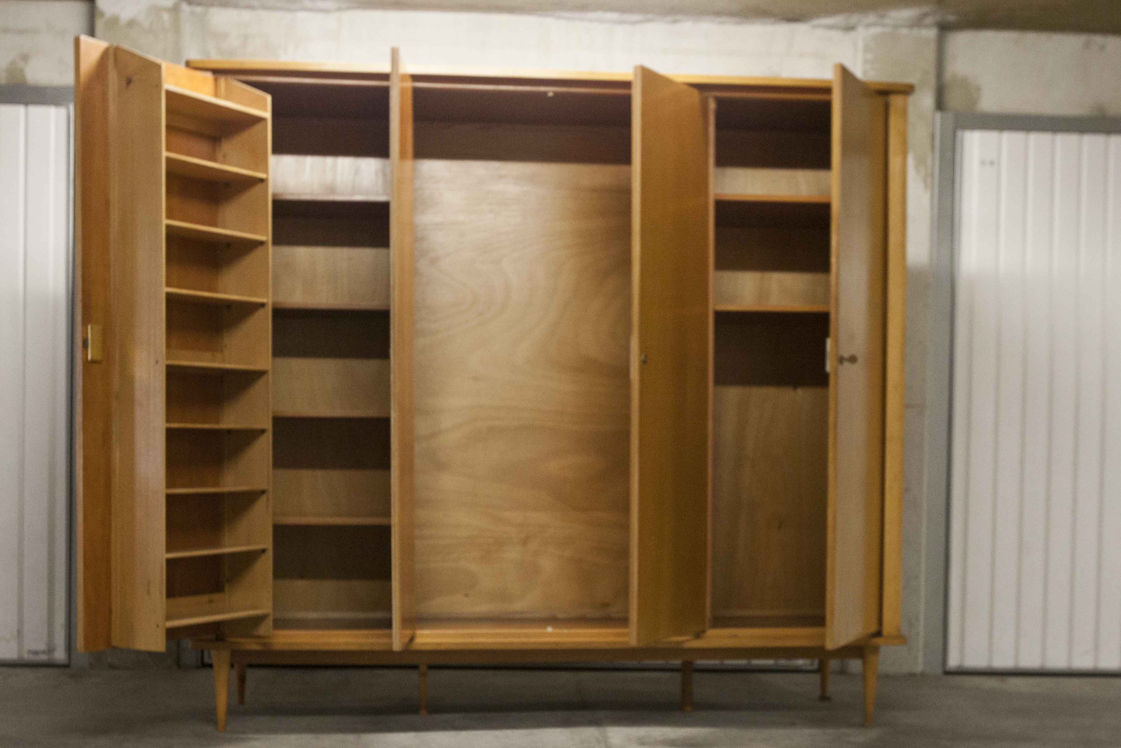 Scandinavian wardrobe 1960 honey color 4 doors L 205 cm