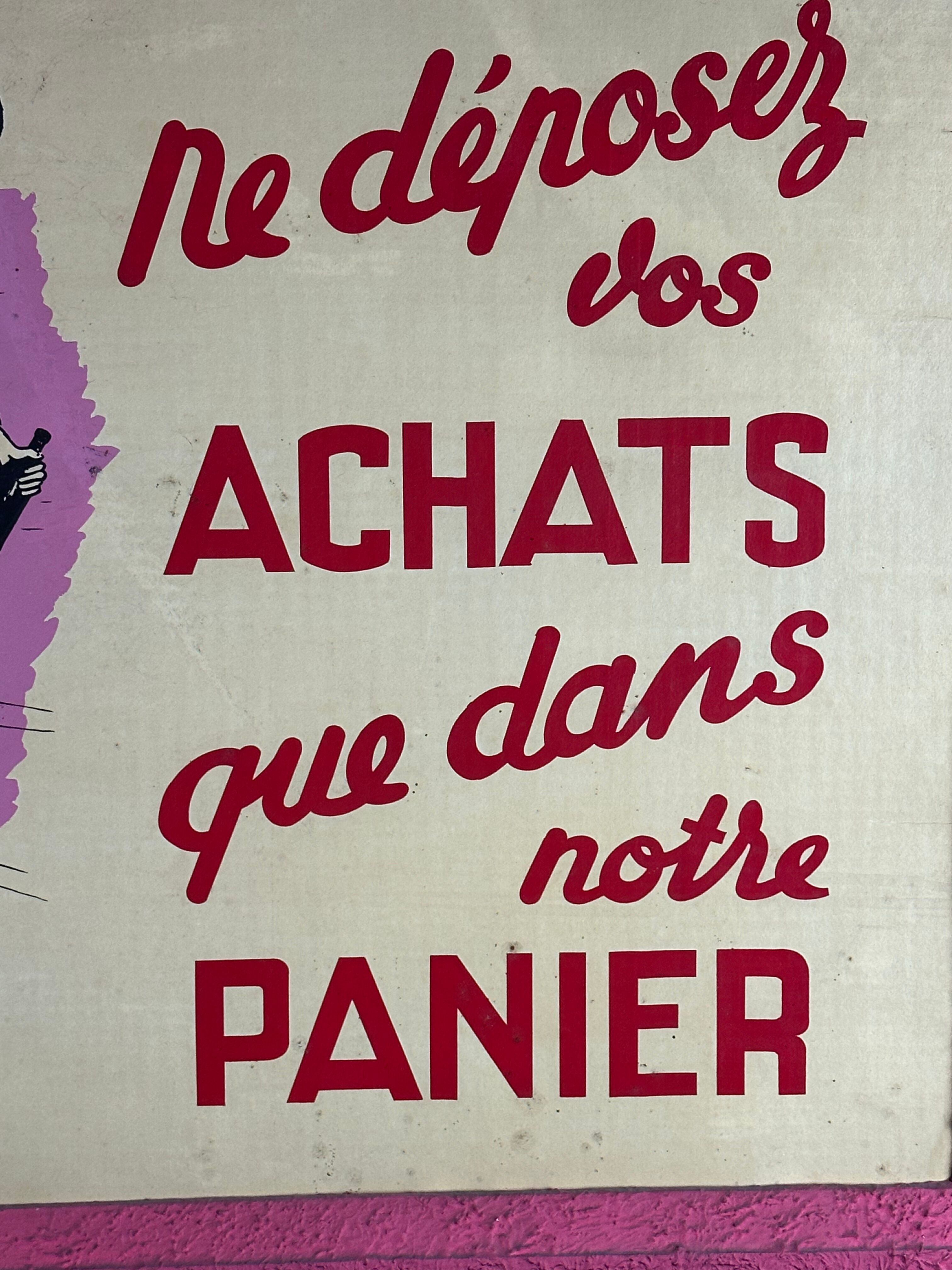 Advertising poster on framed panel "Shopping cart" vintage 1960