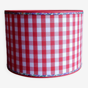 Red gingham and liberty cylindrical lampshade