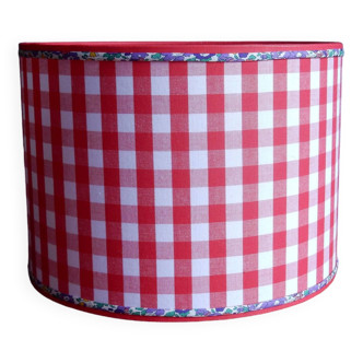 Red gingham and liberty cylindrical lampshade