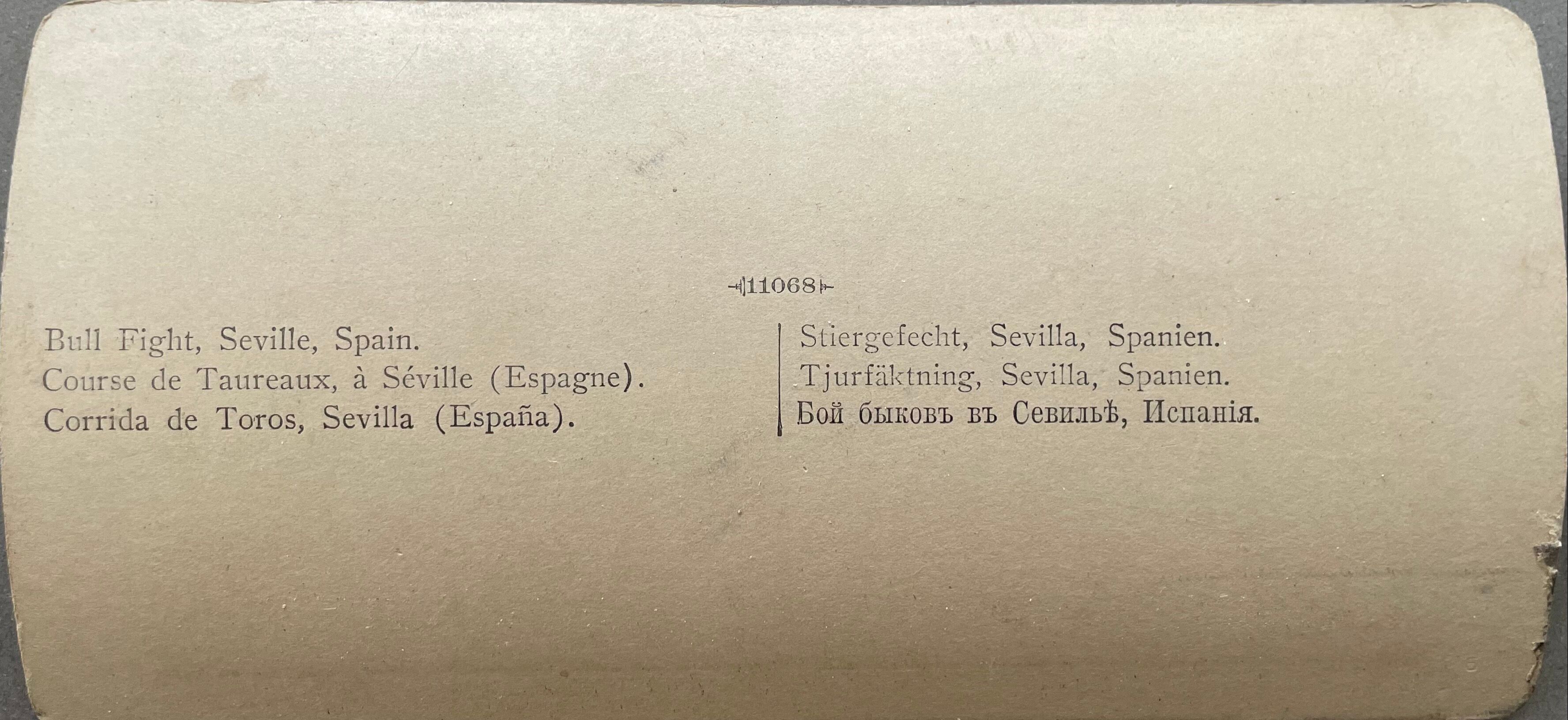 Old photography stereo, stereograph, luxury albumine 1903 Bull race, Seville, Spain