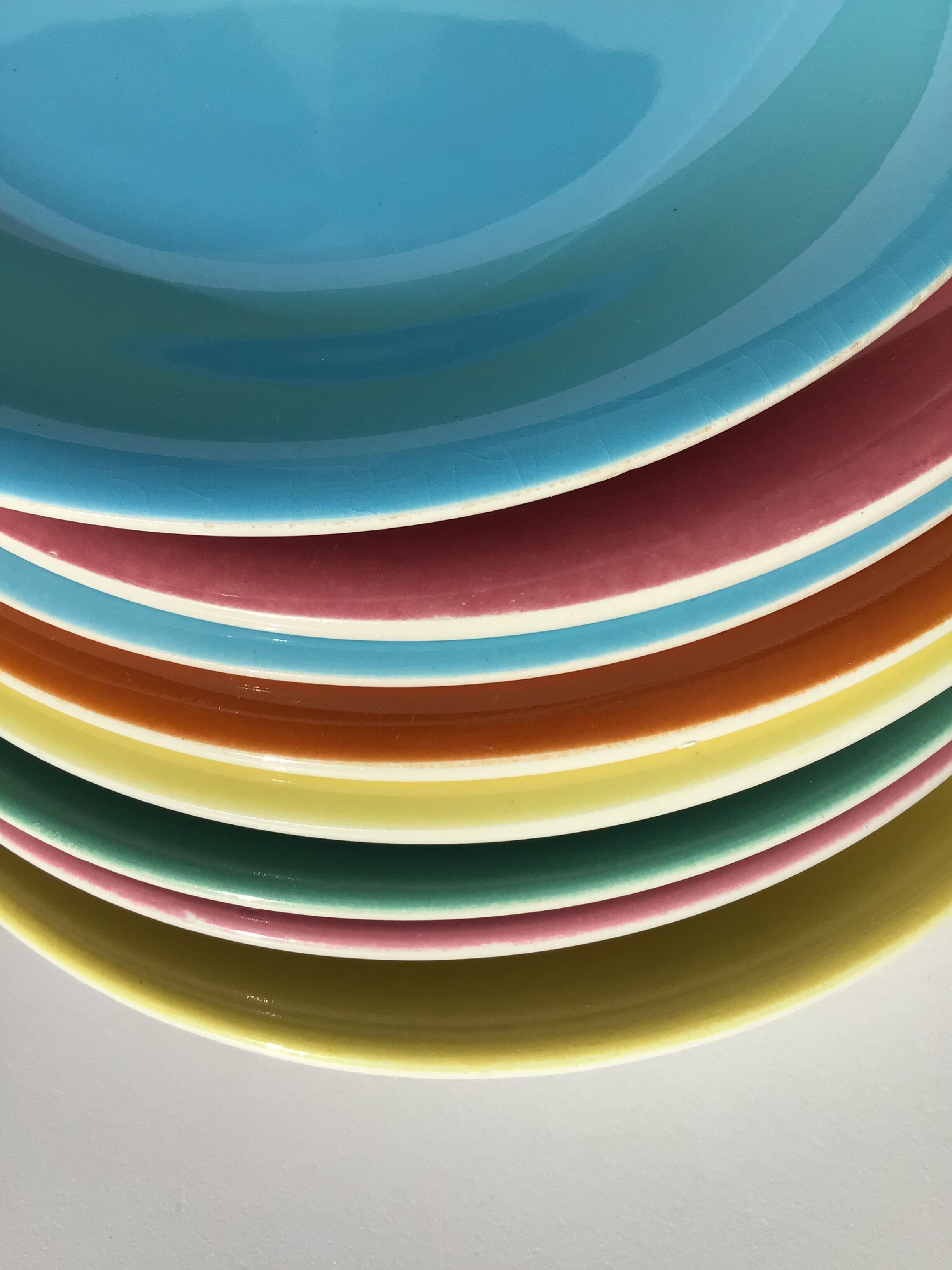 Set of 9 Salins dessert plates with multicolored earthenware cake dish