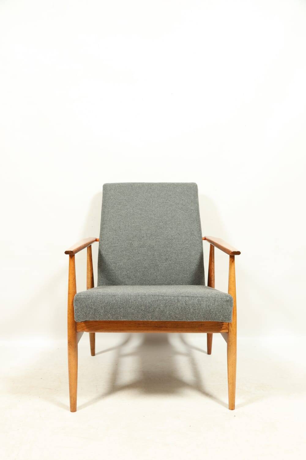 Vintage armchair renovated im wool upholstery graphite colour