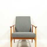 Vintage armchair renovated im wool upholstery graphite colour