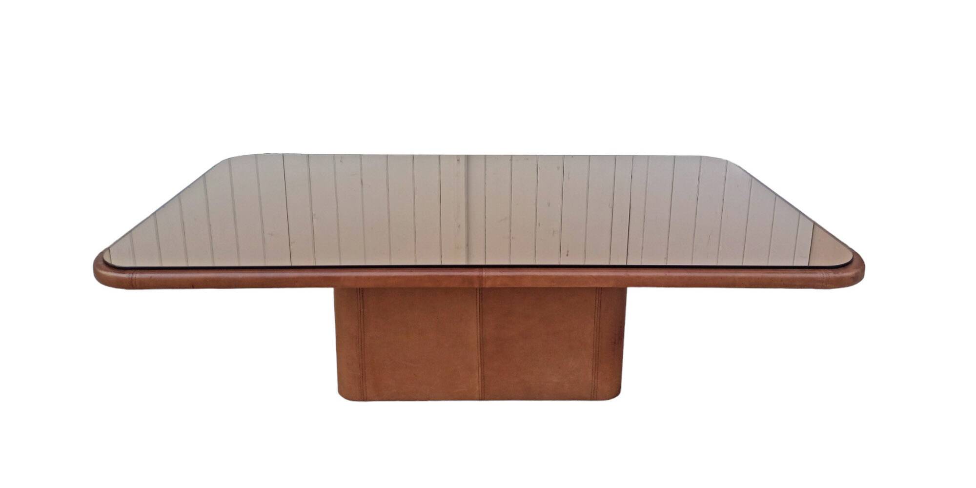 Brown leather designer coffee table