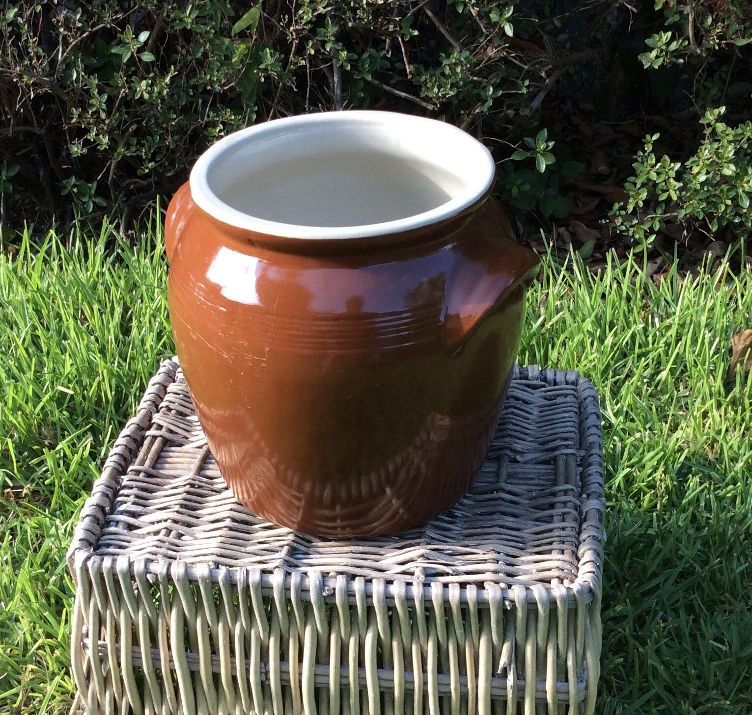 Old large confit pot, glazed sandstone grease