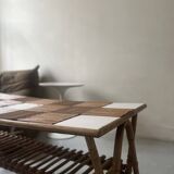 Large Audoux style coffee table in bamboo, rattan & ceramic, France 60