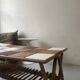 Large Audoux style coffee table in bamboo, rattan & ceramic, France 60