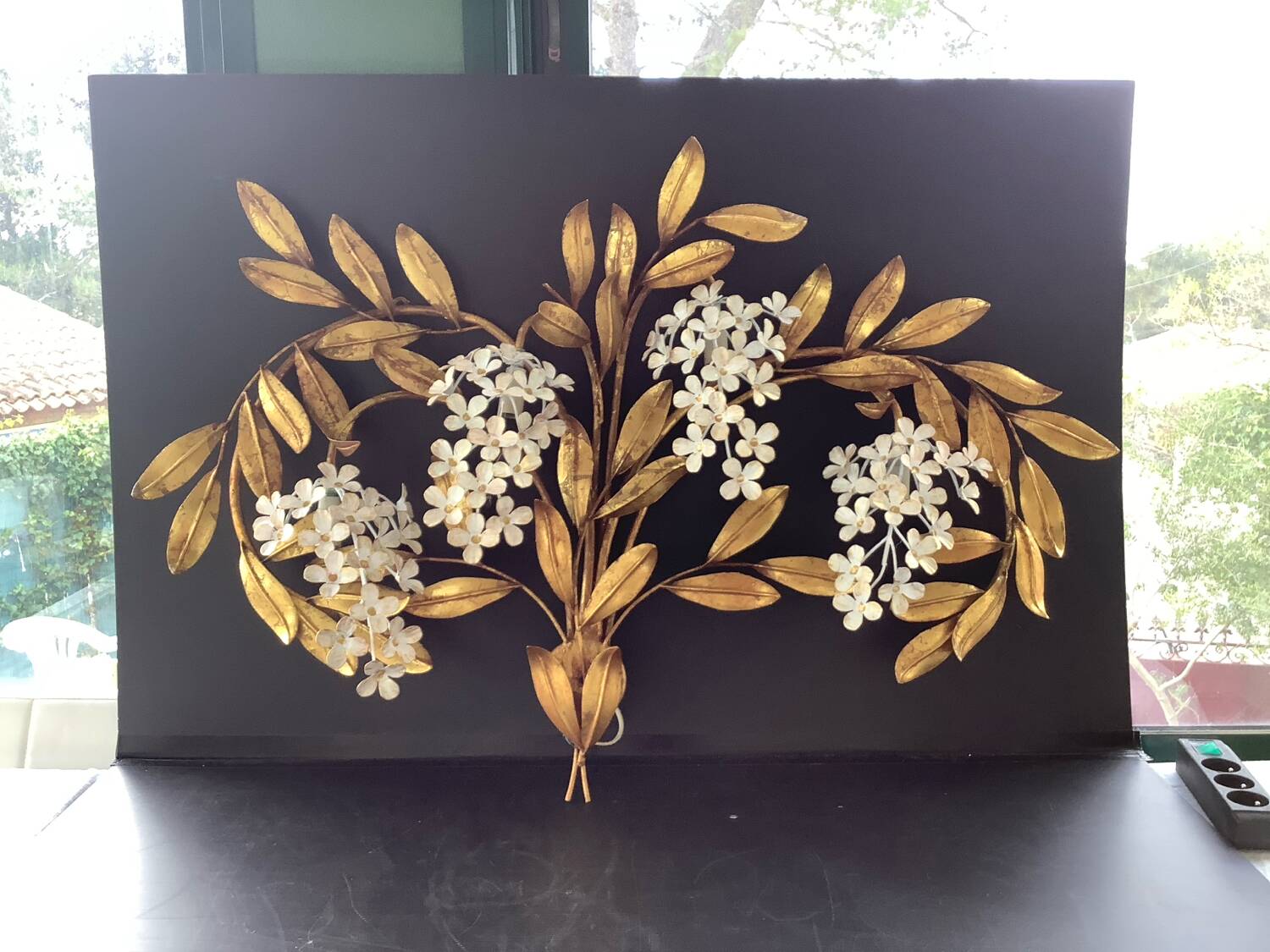 Hans Kogl 2 Vintage Wisteria Floral Wall Sconces with Gold Leaf Finish, 4 Lights