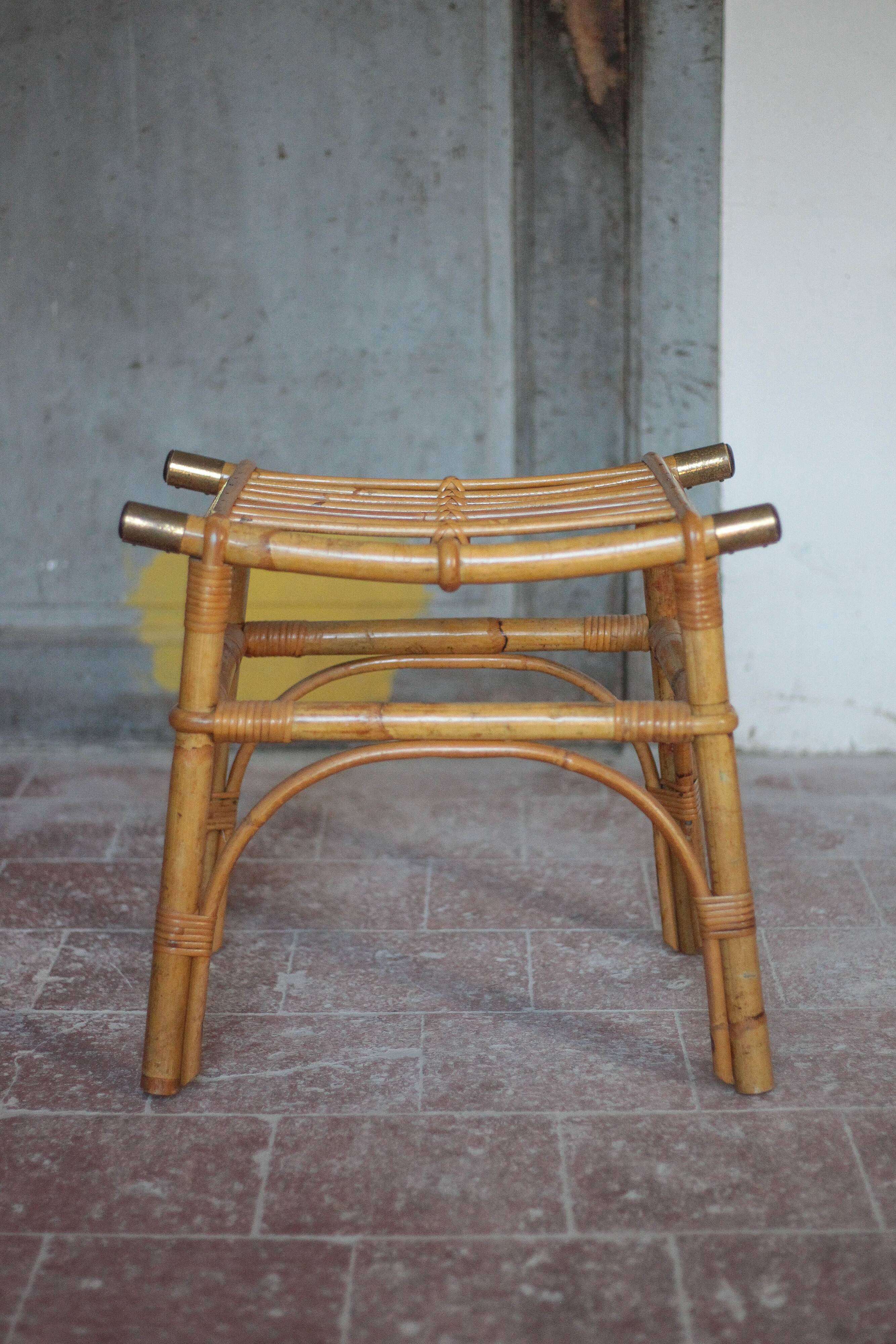 Vintage bamboo stool or bamboo luggage rack, ottoman