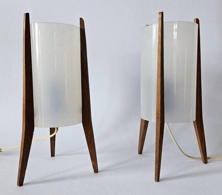 Pair of Mid-Century Table Lamps Pokrok Zilina, Tripod, Rocket, 1970s
