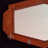 Large Art Deco Mirror with Geometric Frame and Hooks