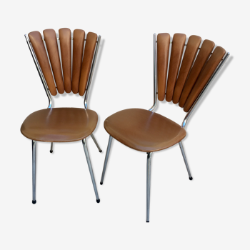 Lot de 2 chaises éventail années 70 en skaï