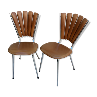 Lot de 2 chaises éventail années 70 en skaï