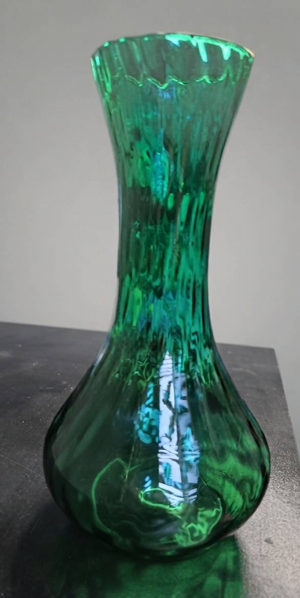 Textured glass vase and carafe duo in blown green glass, Biot style, 1960s.