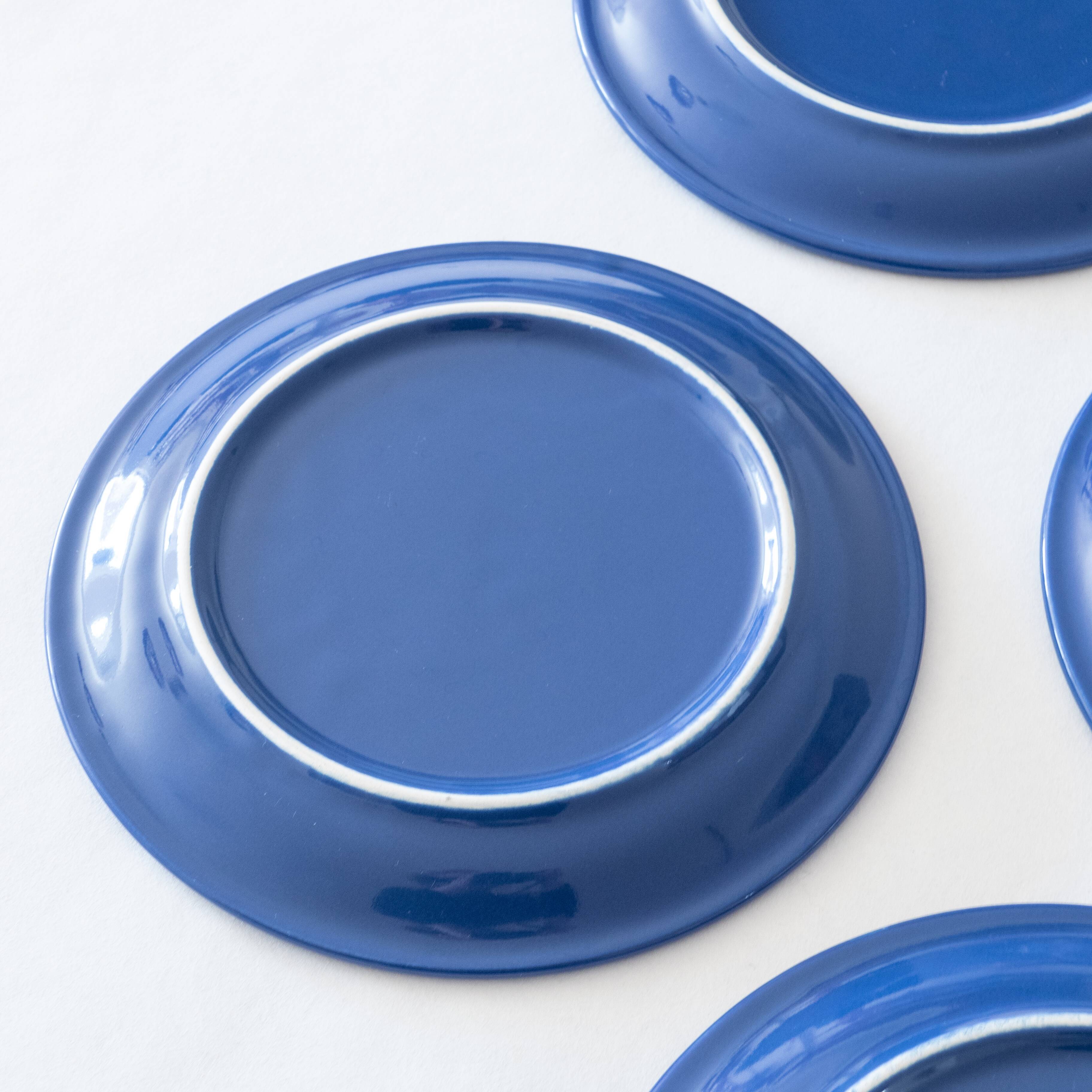 6 deep blue ceramic plates