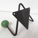 Coat rack V hooks balls green wood