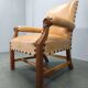 Antique Danish Leather Armchair Carved Wood Club Chair, Early 1900s