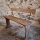 Vintage French wooden bench from the 1920s – Solid beech bench with backrest.
