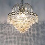 Ancien lustre, plafonnier couronne en laiton, 6 étages, 3 feux, Années 70 80