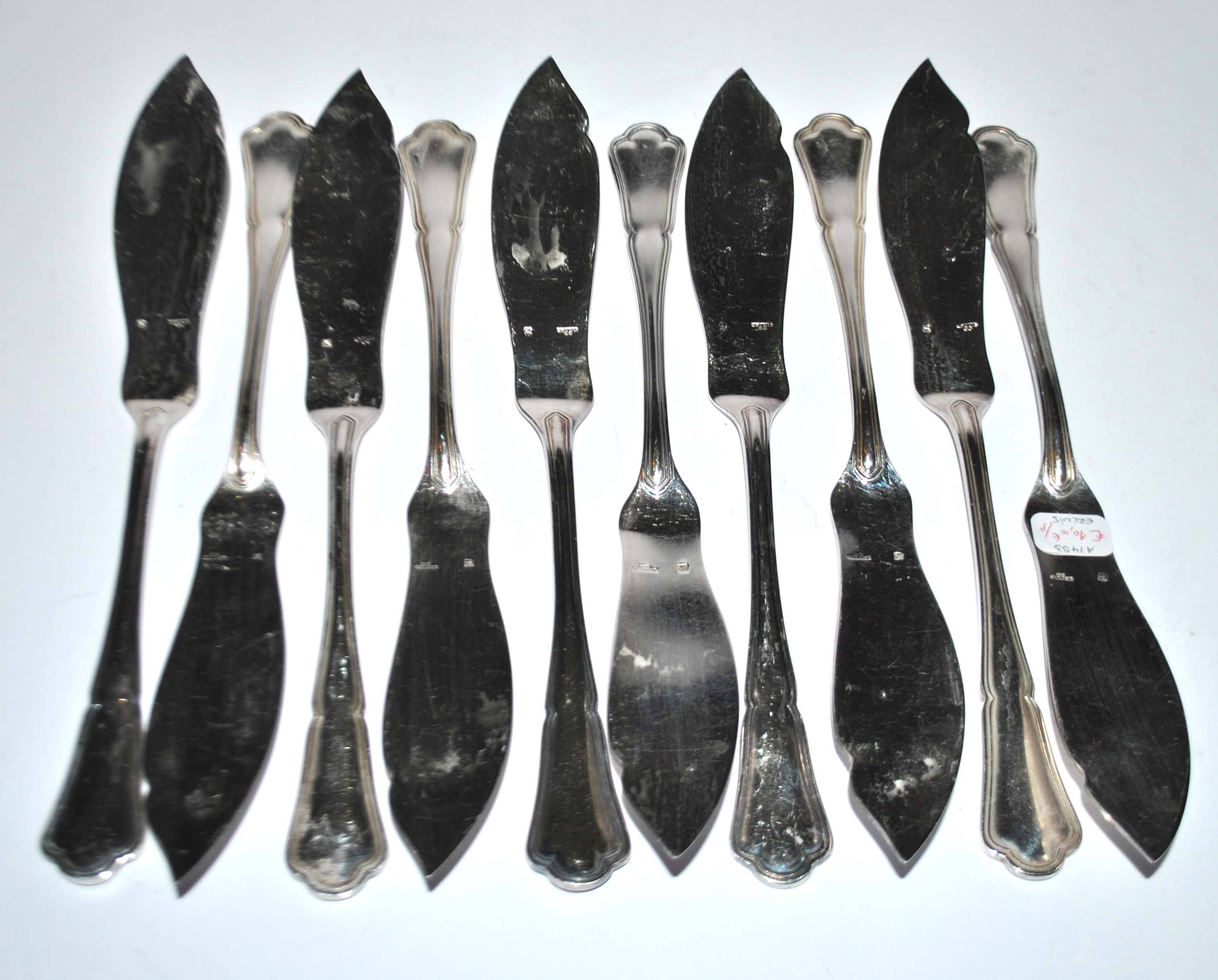 Set of 10 ercuis fish knives in silver metal, victoria spatours model